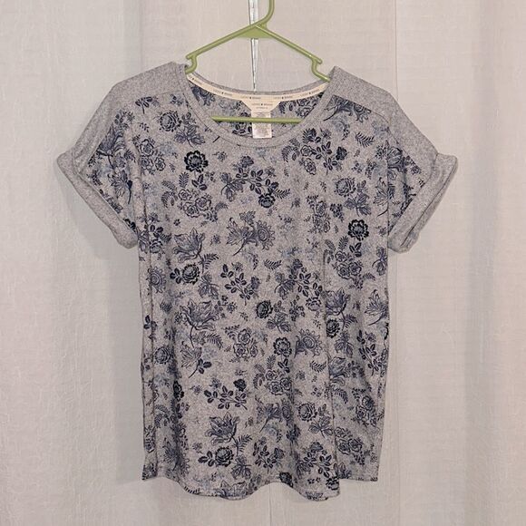 Lucky Brand L Gray Blue Floral Comfortable Tee Tank Short & Pant 4 pc PJ Set - Picture 8 of 17